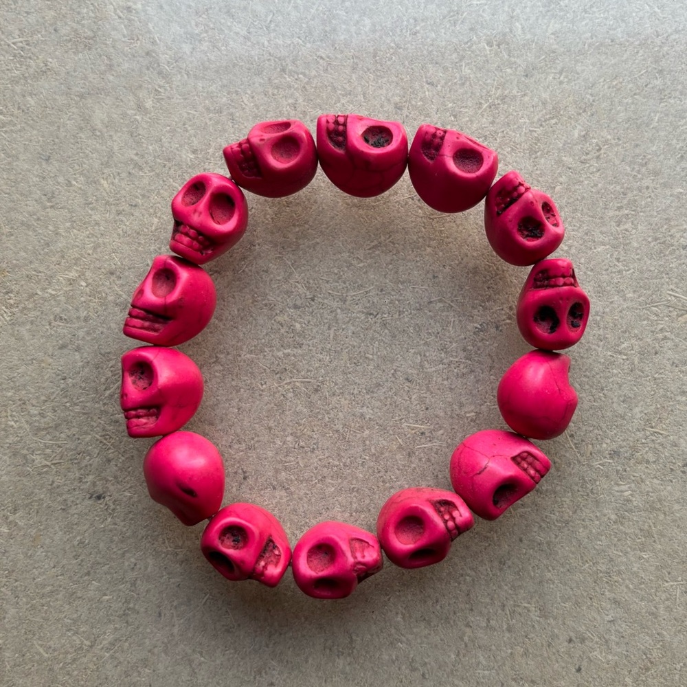 Hot Pink Skull Bead Bracelet